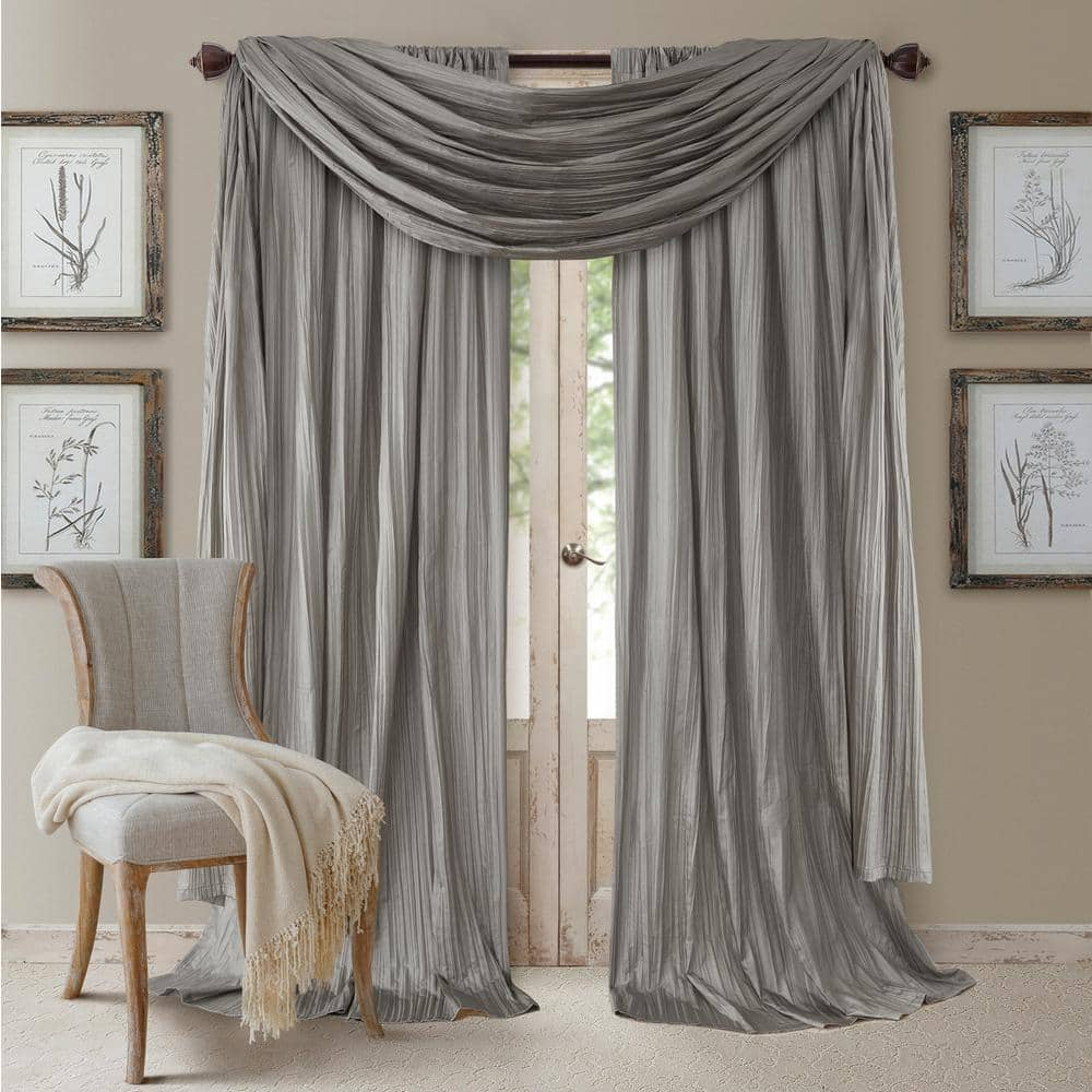 Silver Faux Silk Rod Pocket Room Darkening Curtain – 52 in. W x 95 in. L (Set of 2)