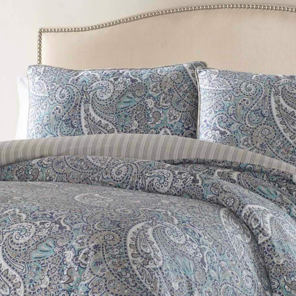 Lancaster 4-Piece Blue Paisley Cotton King Comforter Set