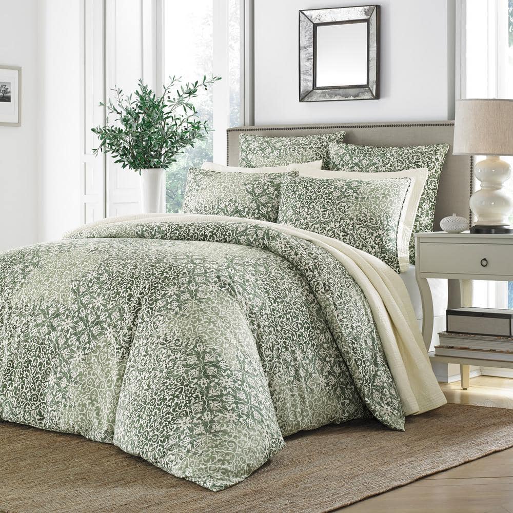 Abingdon 3-Piece Green Floral Cotton King Comforter Set