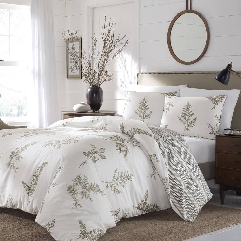 Willow 3-Piece White and Beige Floral Cotton King Comforter Set