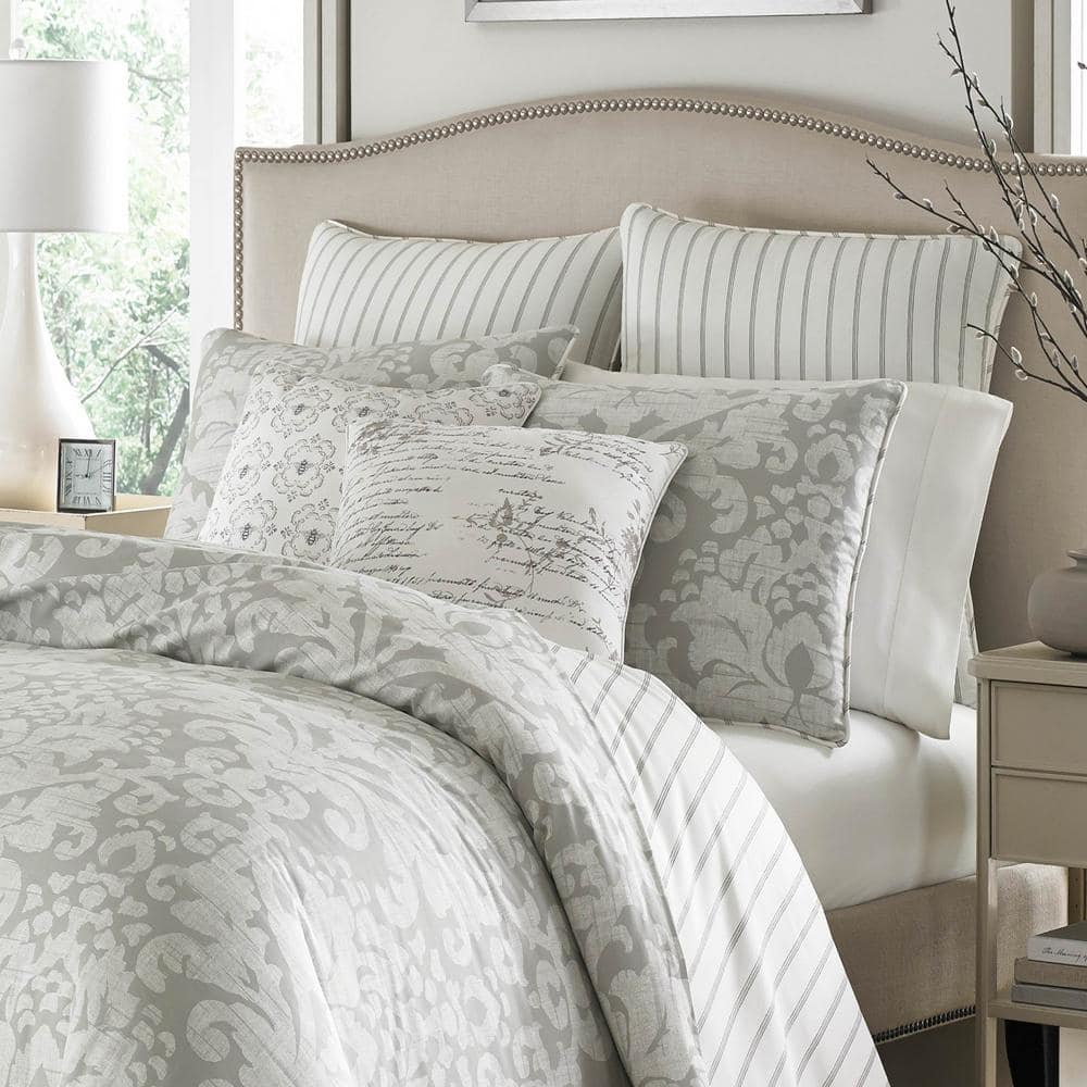 Camden 3-Piece Gray Floral Cotton King Comforter Set