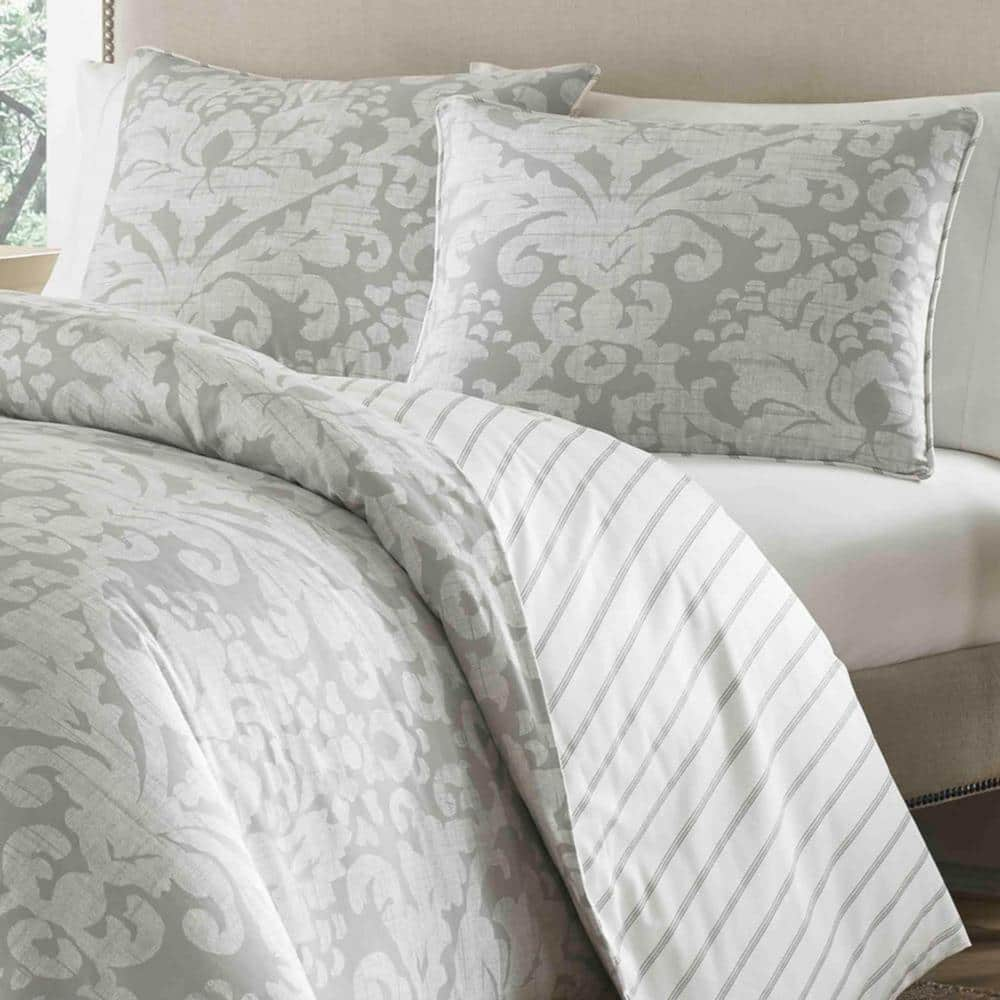 Camden 3-Piece Gray Floral Cotton King Comforter Set