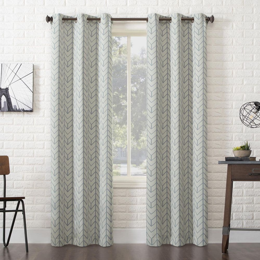 Kenwood Chevron 40 in. W x 95 in. L Blackout Grommet Curtain Panel in Stone