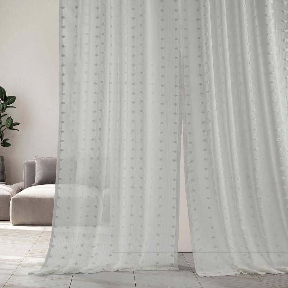 Strasbourg Dot Patterned Faux Linen Sheer Curtain – 50 in. W x 108 in. L Rod Pocket with Hook belt Single Window Panel