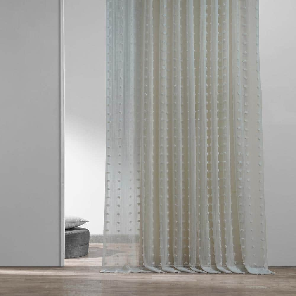 Strasbourg Dot Patterned Faux Linen Sheer Curtain – 50 in. W x 108 in. L Rod Pocket with Hook belt Single Window Panel