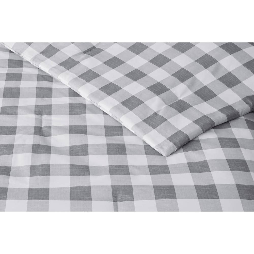 Tatefield 2-Piece Stone Gray Reversible Gingham Twin Comforter Set