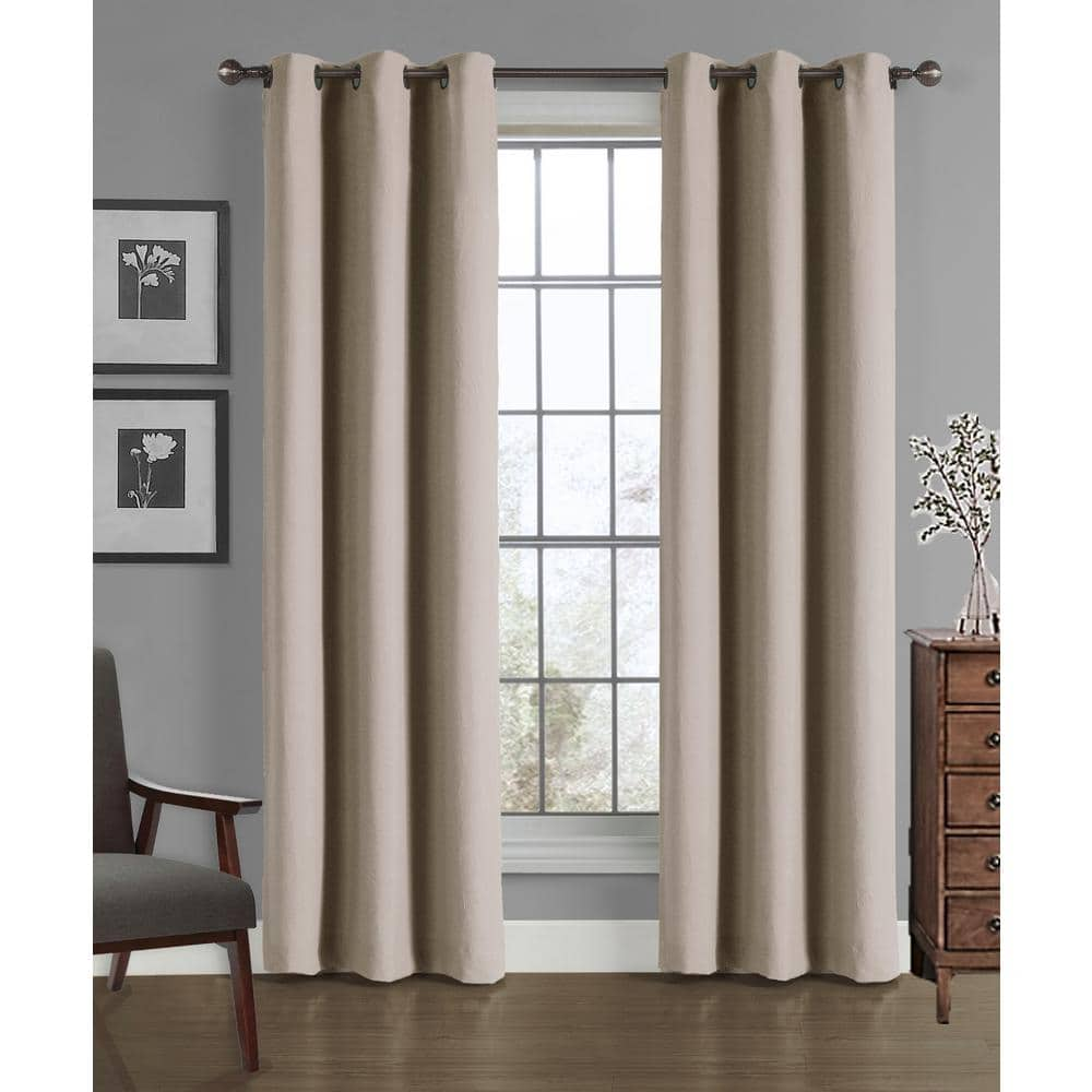 Crushed Tan Solid Microfiber 40 in. W x 84 in. L Grommet Room Darkening Curtain