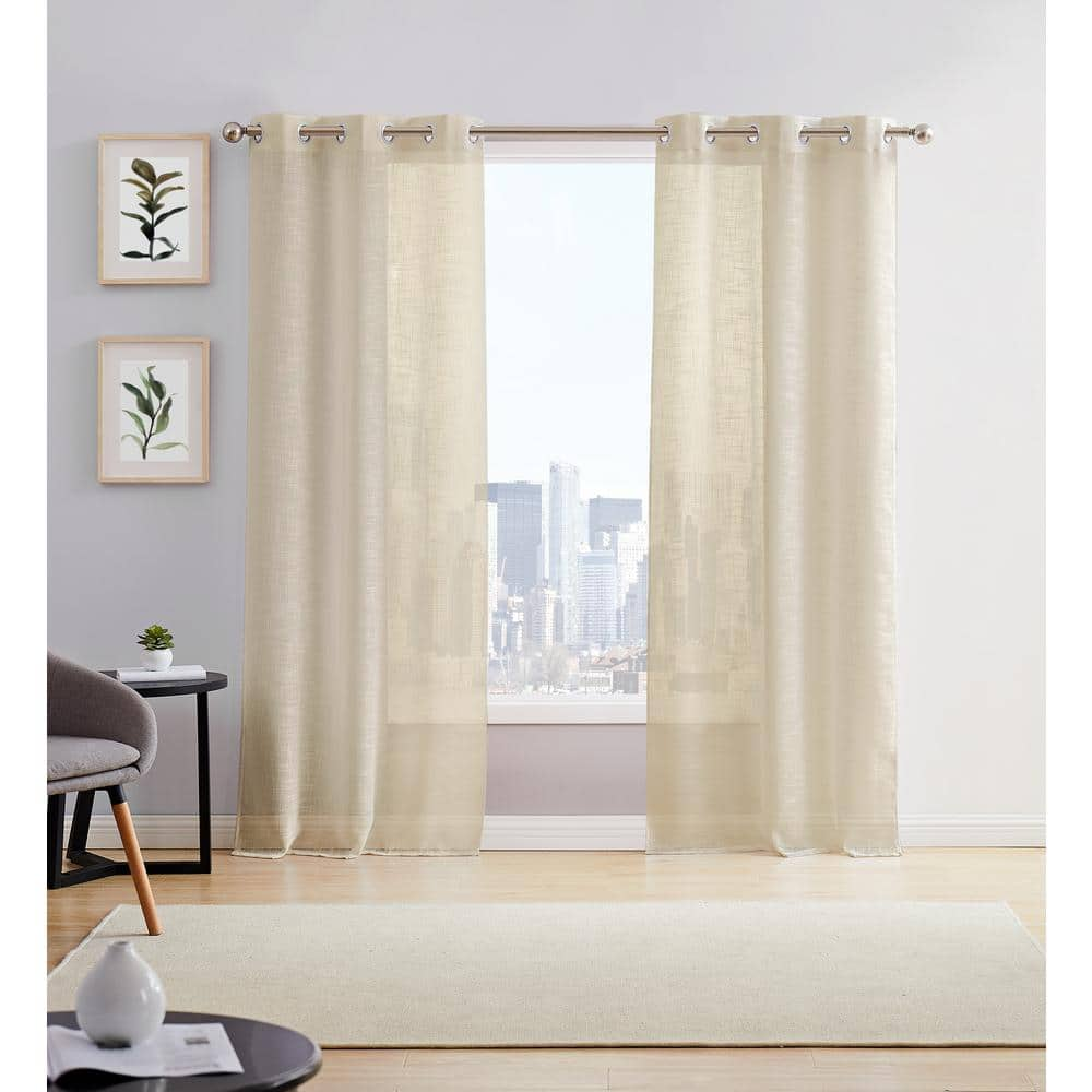 Taupe Linen Grommet Sheer Curtain – 38 in. W x 84 in. L (Set of 2)