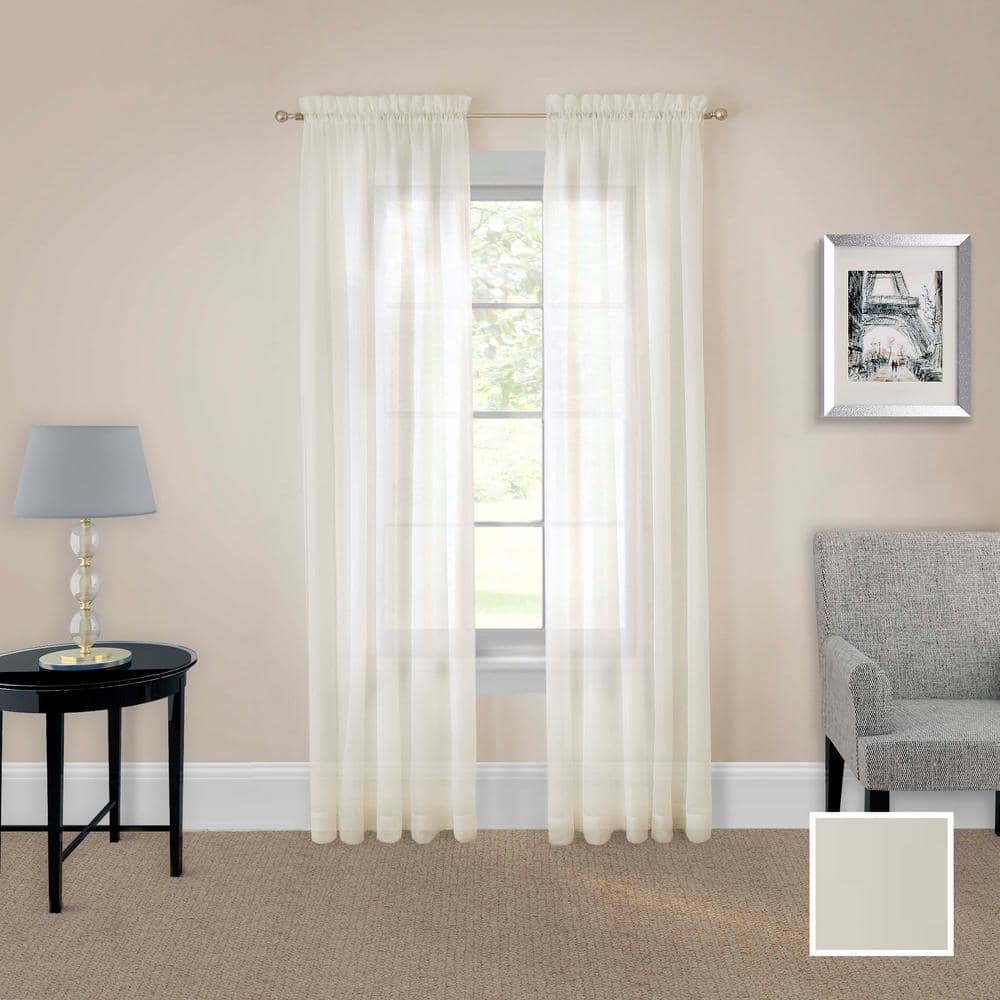 Victoria Taupe Solid Polyester 118 in. W x 84 in. L Sheer Pair Rod Pocket Curtain Panel