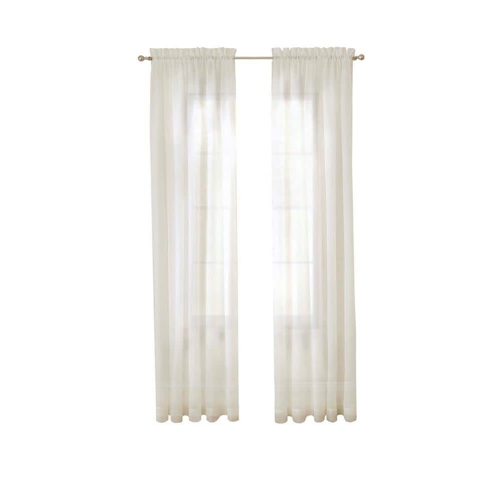 Victoria Taupe Solid Polyester 118 in. W x 84 in. L Sheer Pair Rod Pocket Curtain Panel