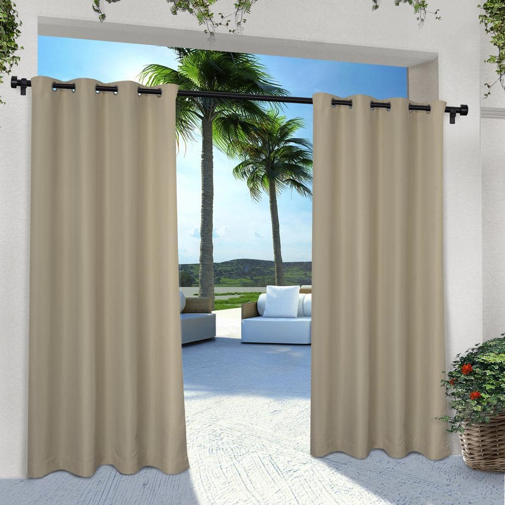 Cabana Taupe Solid Light Filtering Grommet Top Indoor/Outdoor Curtain, 54 in. W x 96 in. L (Set of 2)