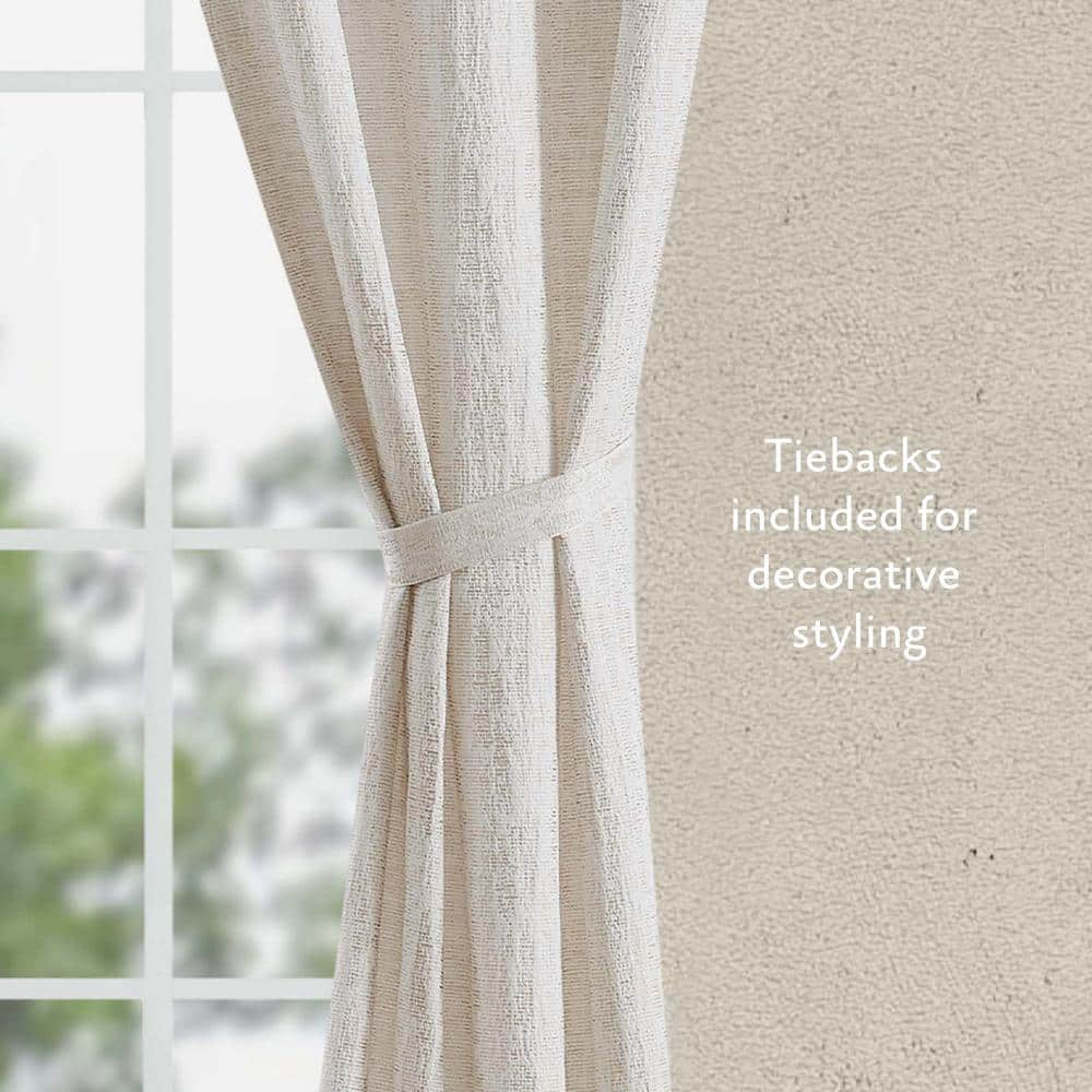 Tallulah Textured 38 in. W x 84 in. L Polyester Blackout Grommet Tiebacks Curtain in Taupe (2-Panels)