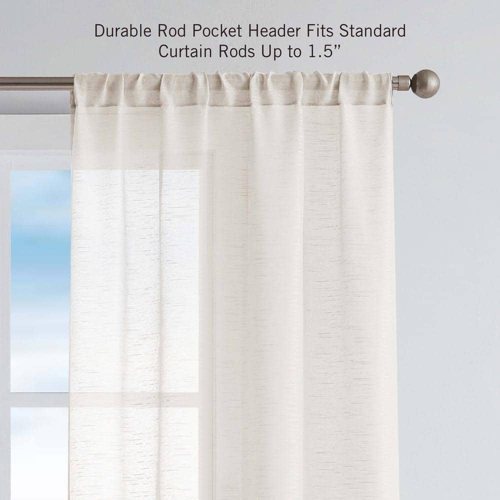 Erasmus Taupe Faux Linen 38 in. W x 84 in. L Rod Pocket Sheer Window Curtains (2-Panels)