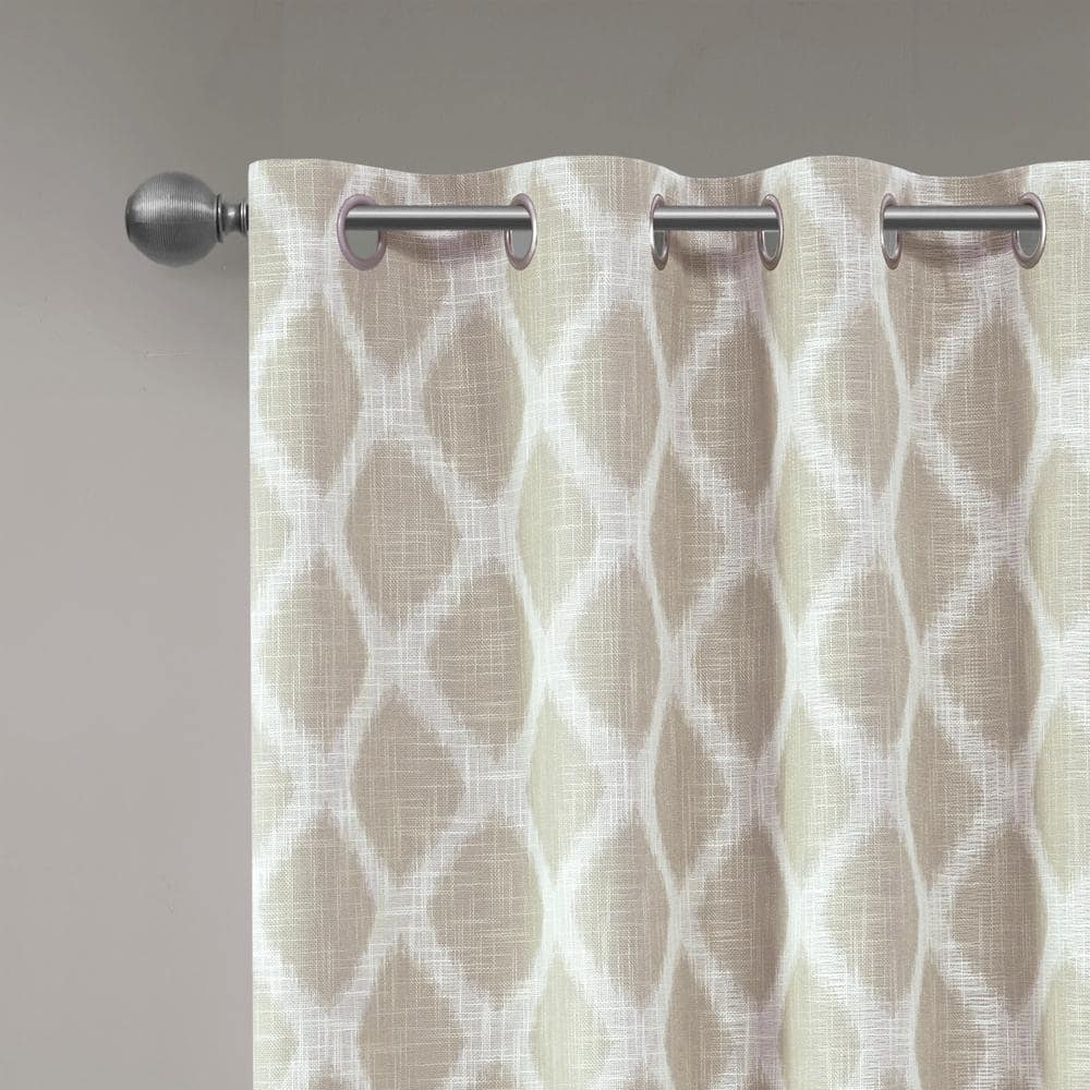 Kagen Taupe Printed Ikat Patio 100 in. W x 84 in. L Blackout Grommet Top Curtain