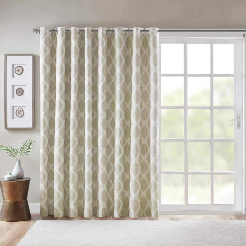 Kagen Taupe Printed Ikat Patio 100 in. W x 84 in. L Blackout Grommet Top Curtain