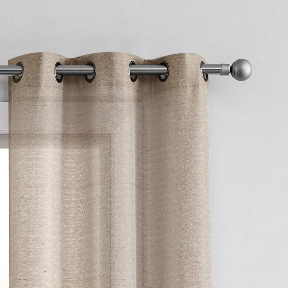 Faux Silk 38 in. x 64 in. Grommet Light Filtering Curtain in Taupe (Set of 2)