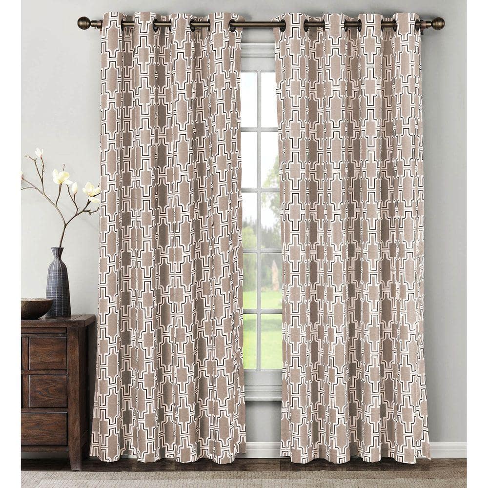 Semi-Opaque Wesley Linen Blend Extra Wide 84 in. L Grommet Curtain Panel Pair, Taupe (Set of 2)