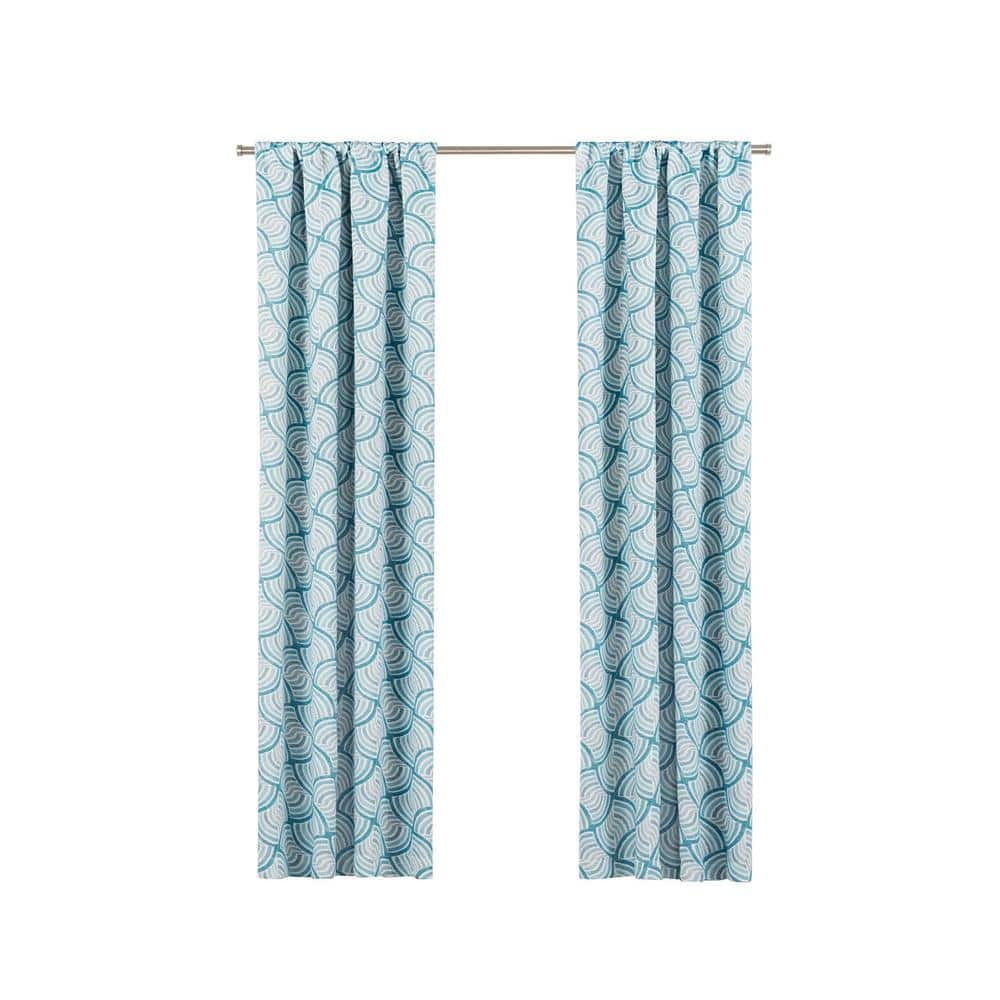 Benchley Teal Fan Pattern Polyester 37 in. W x 63 in. L Blackout Single Rod Pocket Curtain Panel