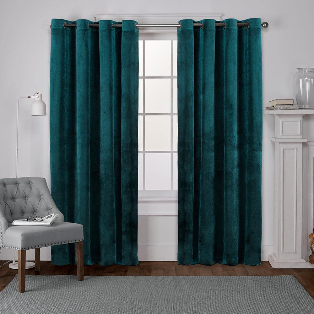 Velvet Teal Solid Light Filtering Grommet Top Curtain, 54 in. W x 96 in. L (Set of 2)