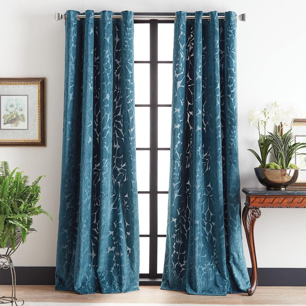 Sherwood Velvet Teal 50 in. W x 84 in. L Grommet Light Filtering Curtain Panel (Set of 2)