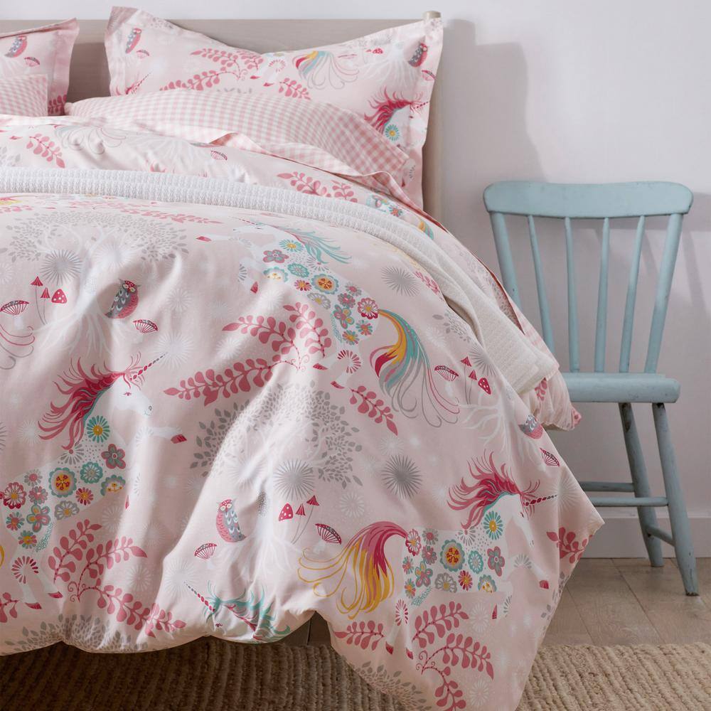 Company Kids Fancy Unicorns Pink Multi Full/Queen Organic Cotton Percale Comforter