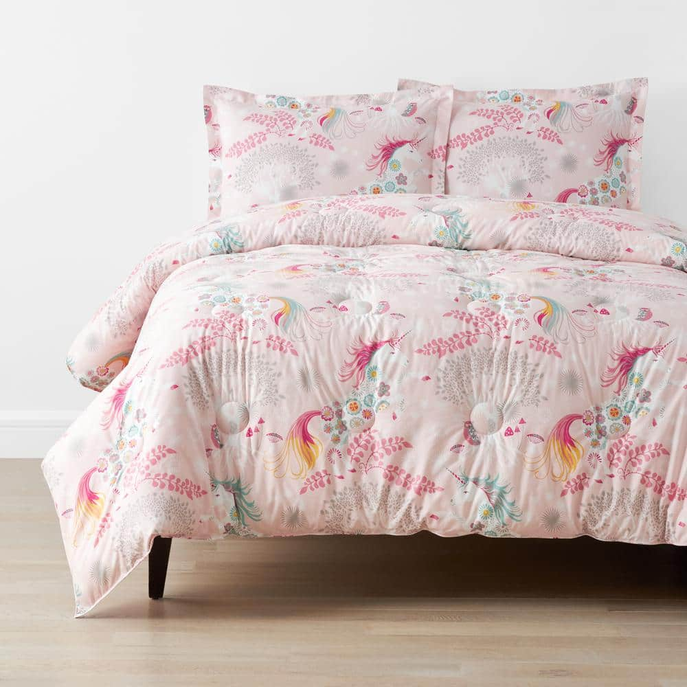 Company Kids Fancy Unicorns Pink Multi Full/Queen Organic Cotton Percale Comforter