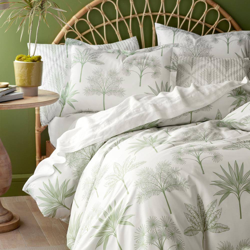 Company Cotton Tulum Forest Moss Green Botanical Full Cotton Percale Comforter