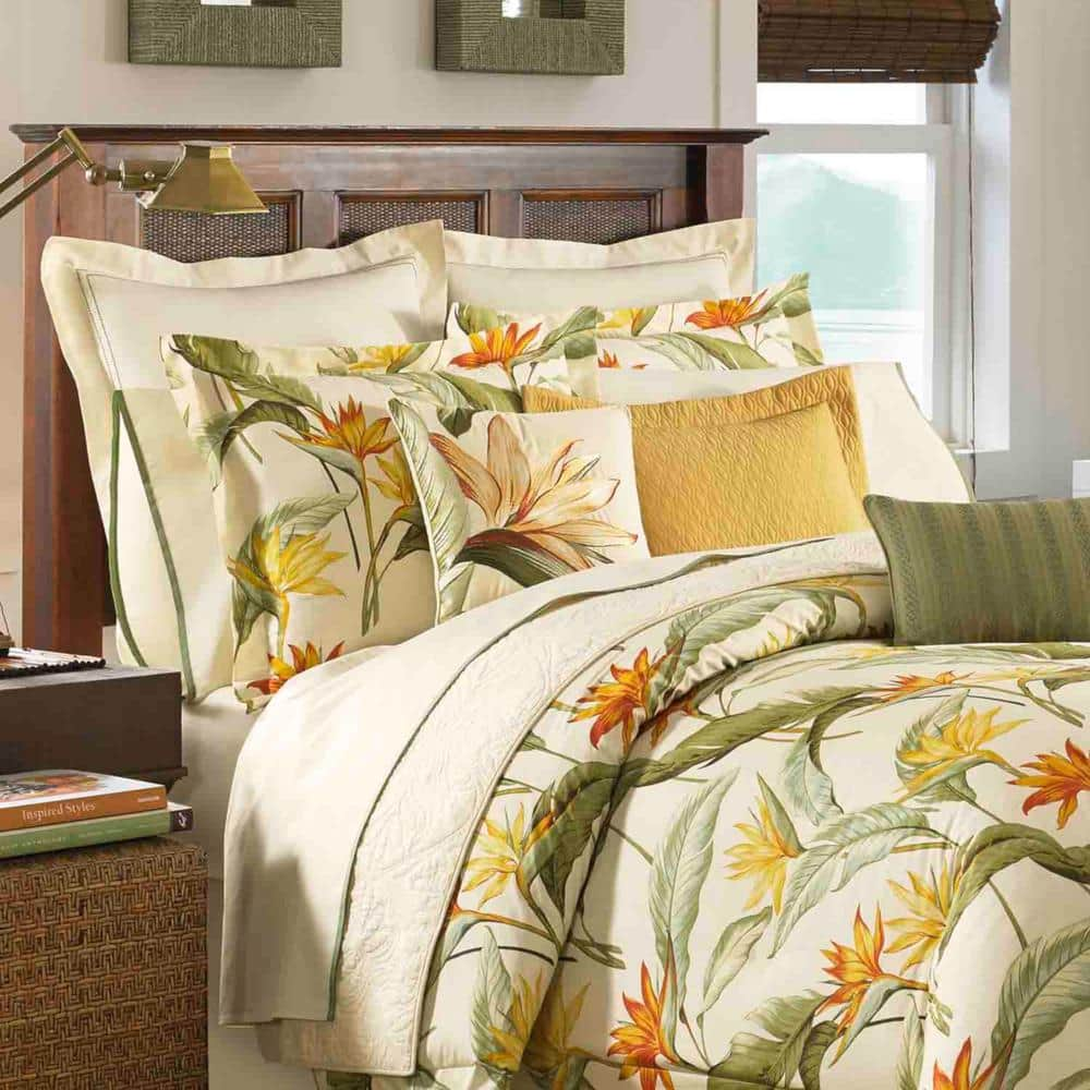 Birds of Paradise 3-Piece White Botanical Cotton King Comforter Set