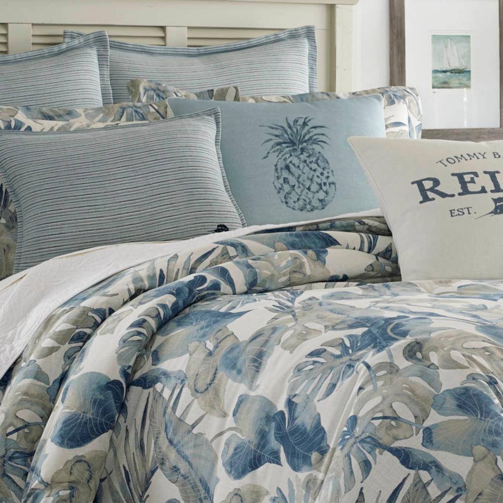 Raw Coast 4-Piece Medium Blue Botanical Cotton Queen Comforter Set