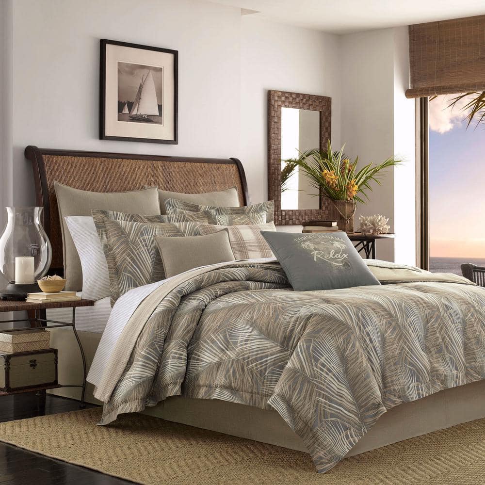 Raffia Palms 4-Piece Brown Botanical Cotton Queen Comforter Set