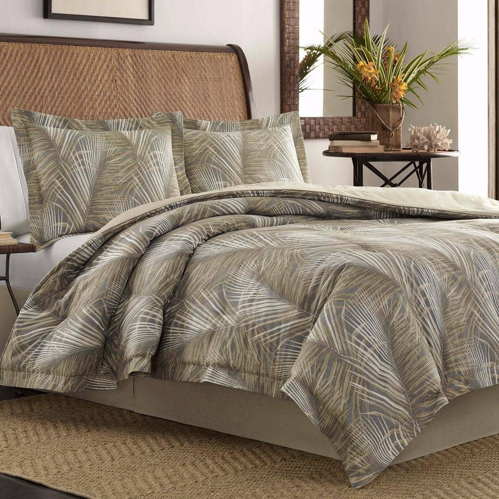 Raffia Palms 4-Piece Brown Botanical Cotton Queen Comforter Set