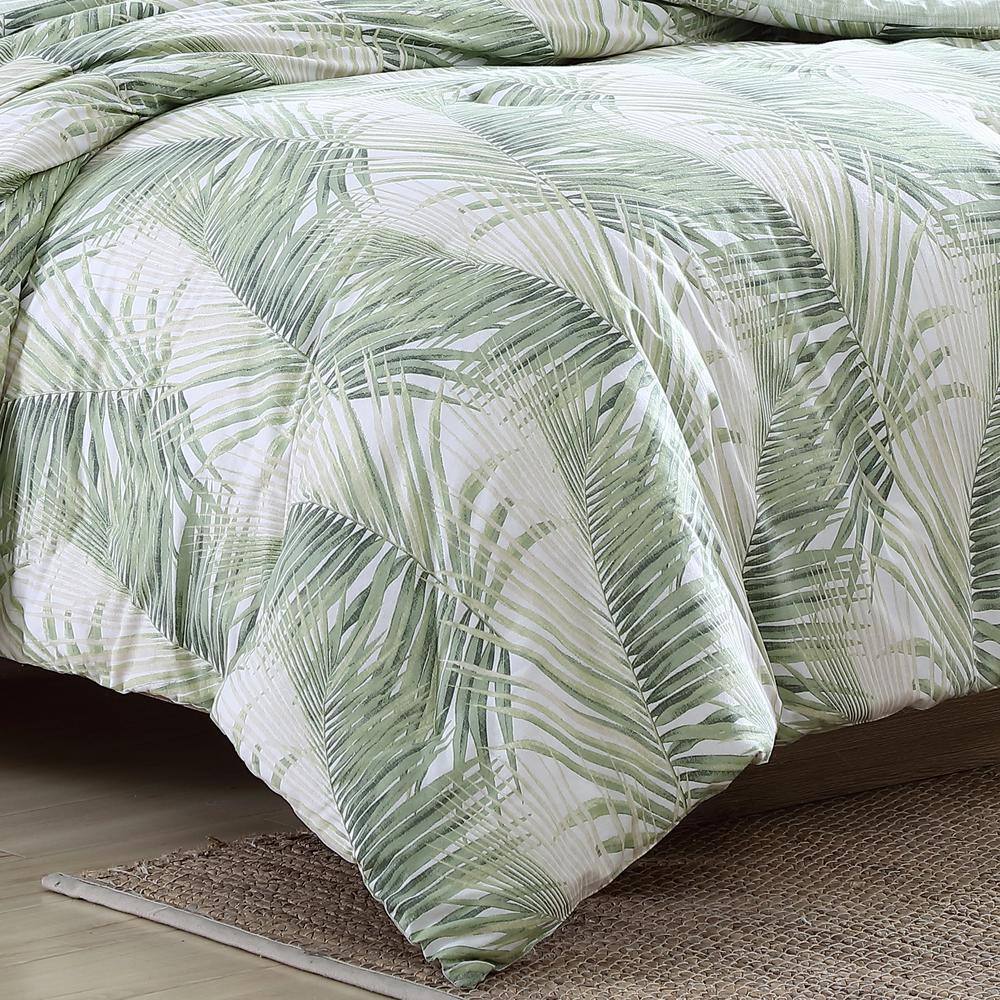 Kauai 5-Piece Green Botanical Cotton Full/Queen Bonus Comforter Set