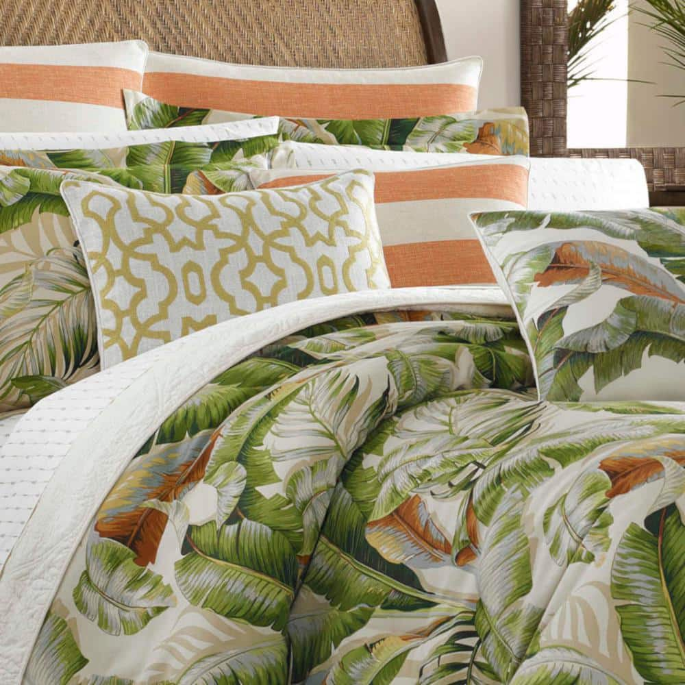 Palmiers 4-Piece Green Botanical Cotton Queen Comforter Set