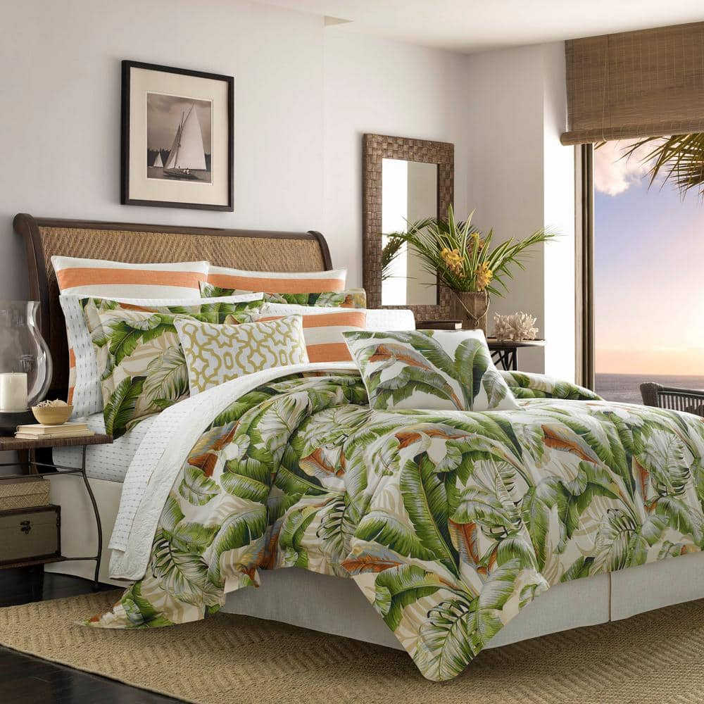 Palmiers 4-Piece Green Botanical Cotton Queen Comforter Set