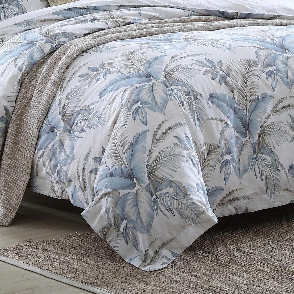 Bakers Bluff 3-Piece Blue Botanical Cotton Queen Comforter Set