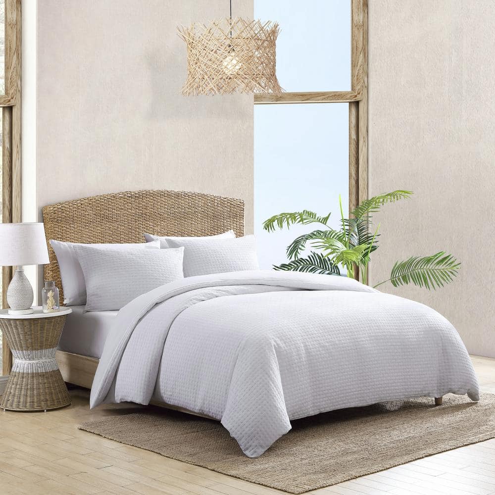 Basketweave Solid 3-Piece White Cotton Queen Comforter Set