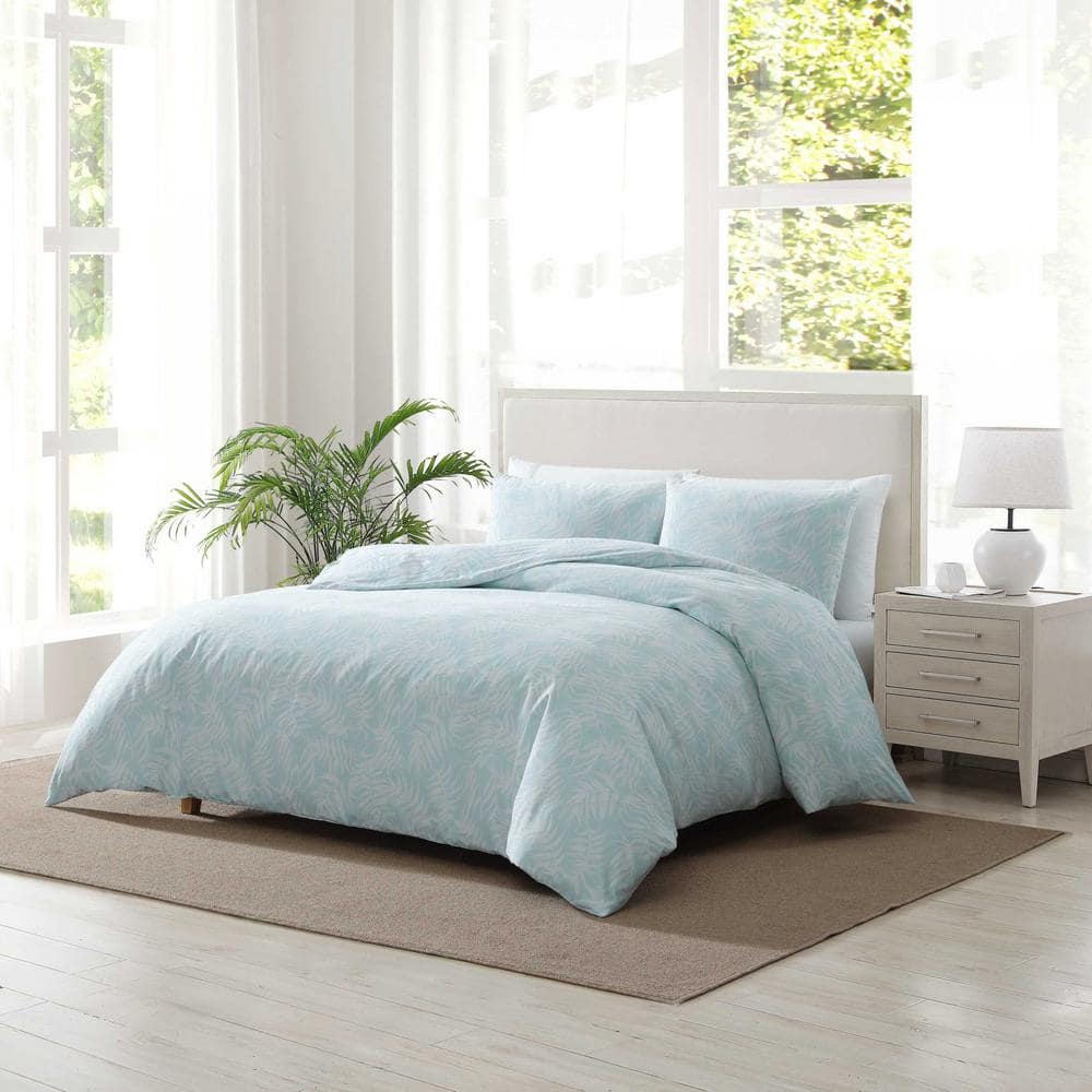 Art Of Palms Blue 3-Piece Plain Weave Cotton King Reversible Comforter Sham Set