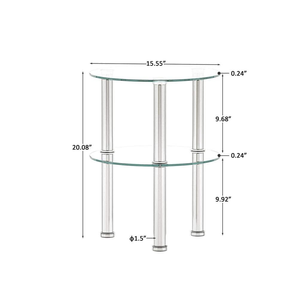 2-layer Tempered Glass End Table, Round Coffee Table