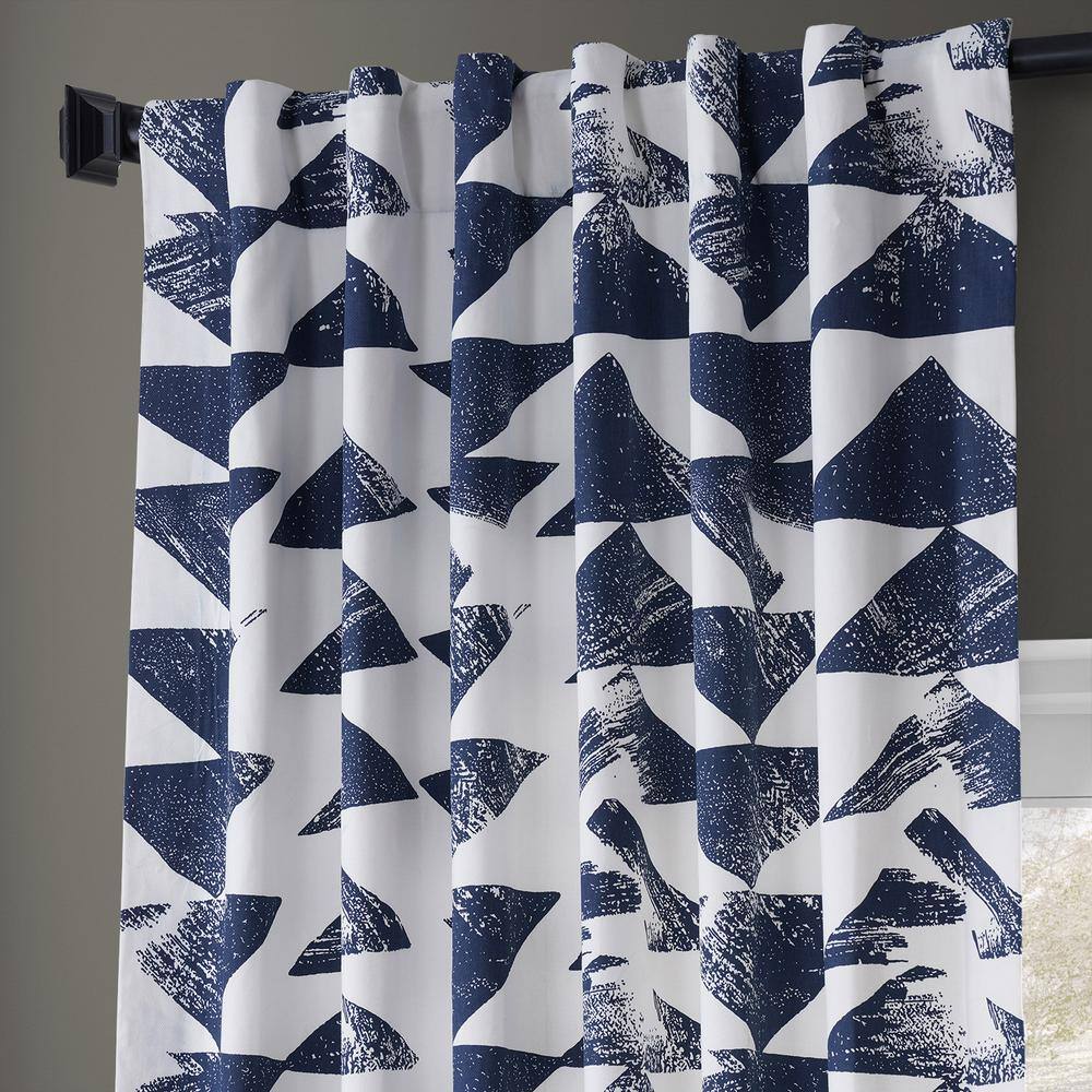 Triad Indigo Printed Room Darkening Curtain – 50 in. W x 96 in. L Rod Pocket with Back Tab Single Window Panel