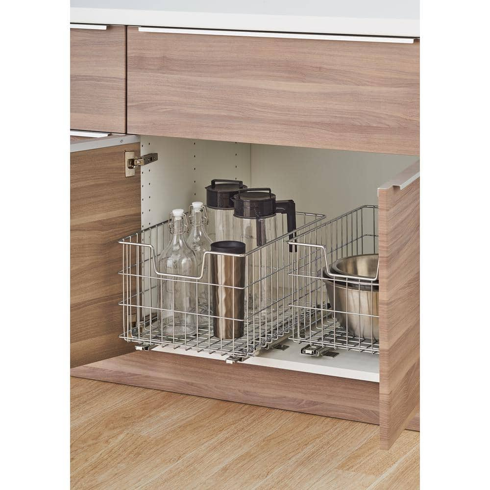 13 in. W x 17.75 in. D x 11 in. H Chrome Wire in Cabinet Pull-Out Bottom Mount Wire Basket