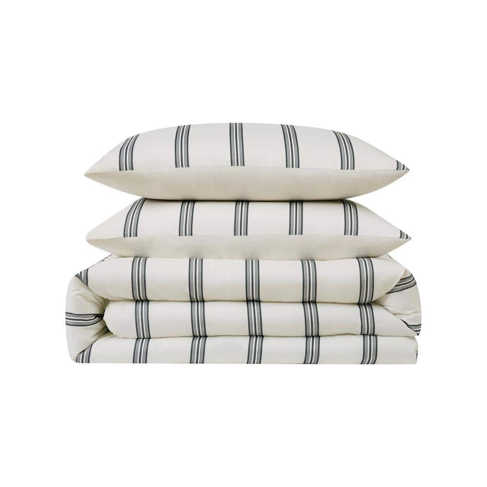 Millennial Stripe Ivory and Black Full/Queen 3-Piece Comforter Set