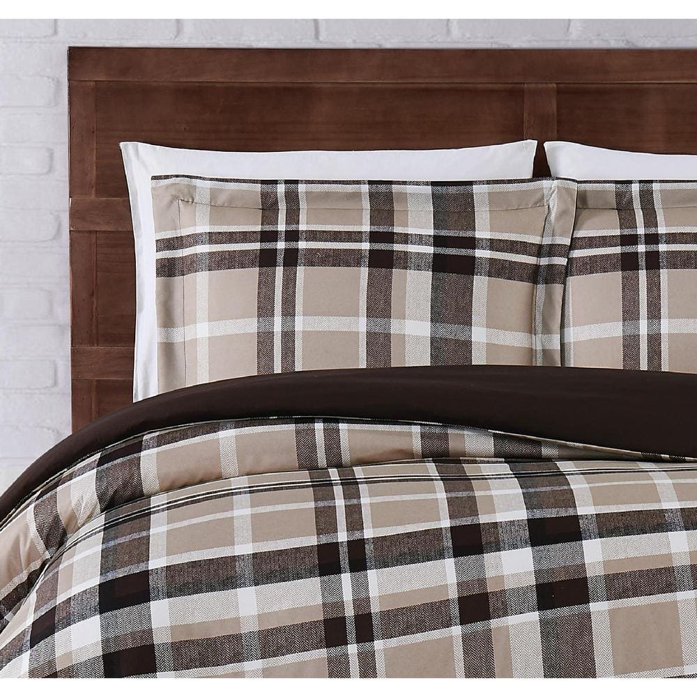 Paulette Plaid Taupe Twin XL 2-Piece Comforter Set