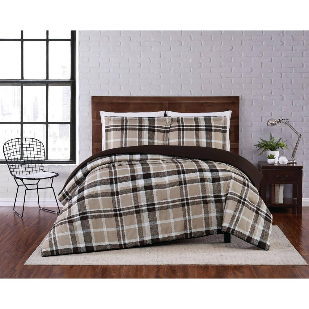 Paulette Plaid Taupe Twin XL 2-Piece Comforter Set