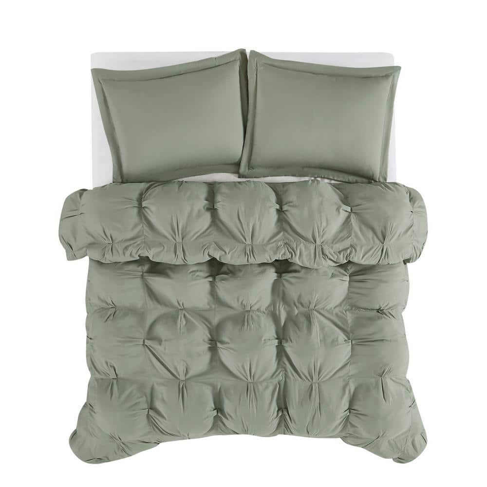 Cloud Puffer Green Microfiber 3-Piece Full/Queen Comforter Set