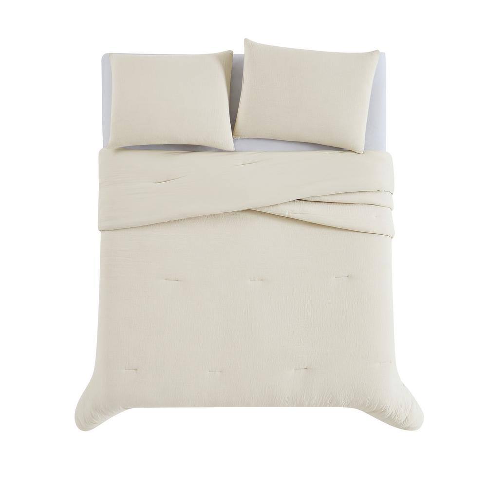 Cozy Gauze Beige King 3-Piece Microfiber Comforter Set