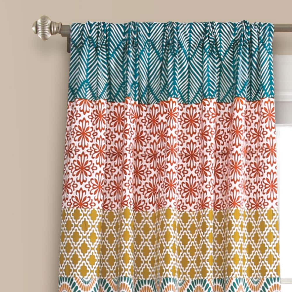 Turquoise/Orange Striped Rod Pocket Room Darkening Curtain – 52 in. W x 95 in. L (Set of 2)