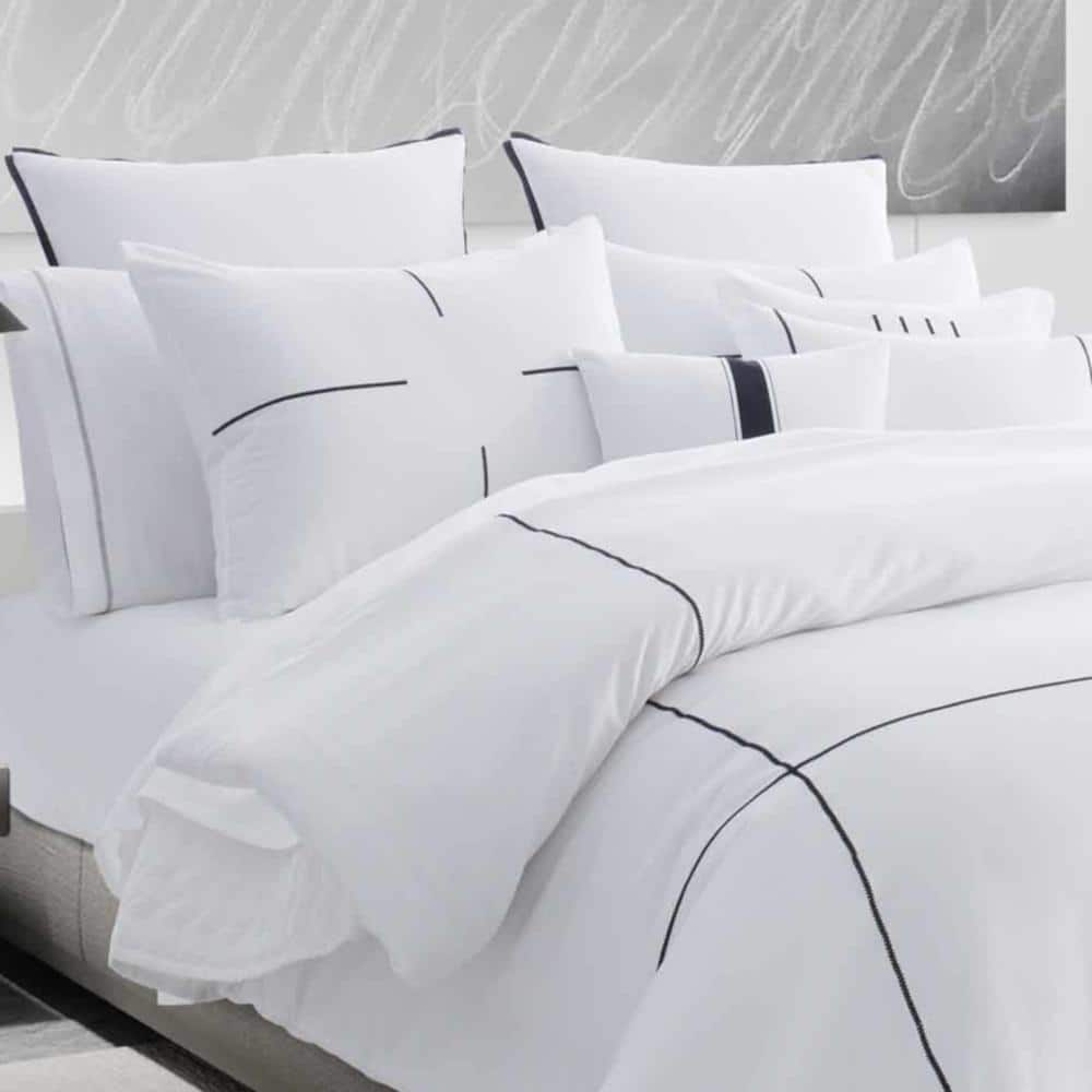 Zig Zag 3-Piece White Striped Cotton Queen Comforter Set