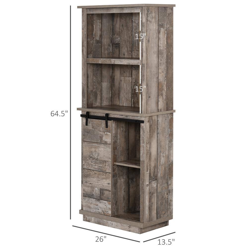 64.5 in. Wood Pantry Organizer with Sliding Barn Door, Adjustable Shelf in Vintage