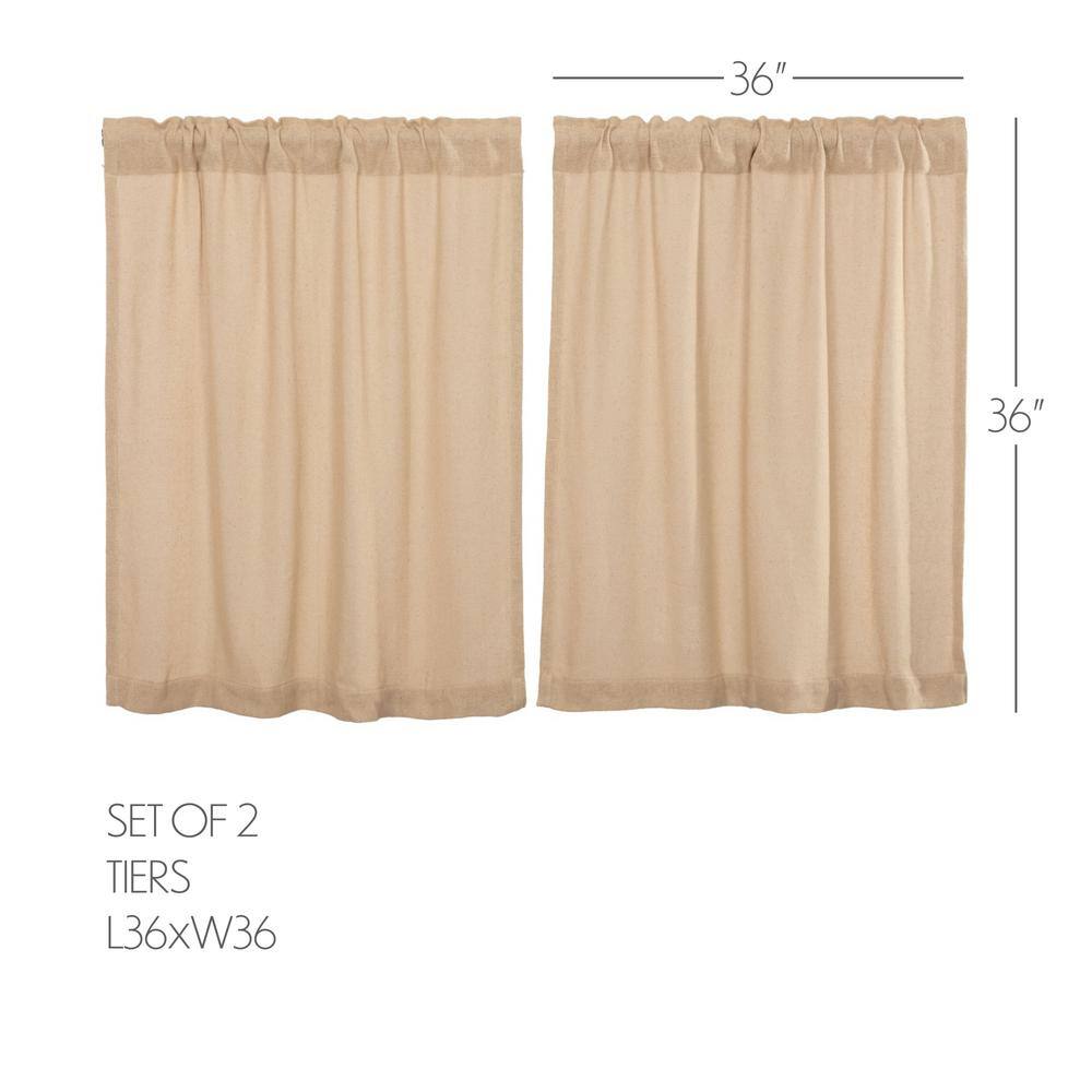 Burlap Vintage Tan 36 in. W x 36 in. L Cotton Light Filtering Rod Pocket Farmhouse Curtain Window Panel Pair