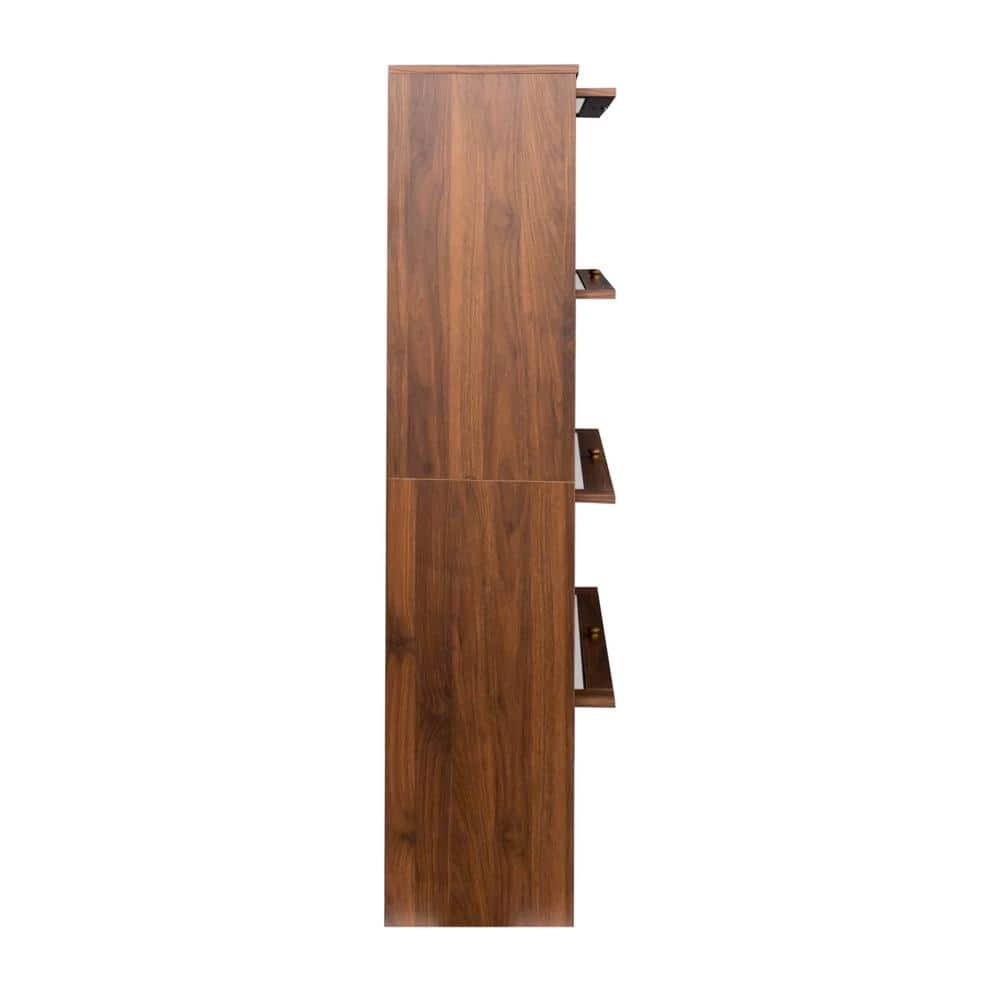 Walnut Brown Wood Pantry Organizer, Storage Cabinet Floor-to-Ceiling Low Cabinet with Glass Doors